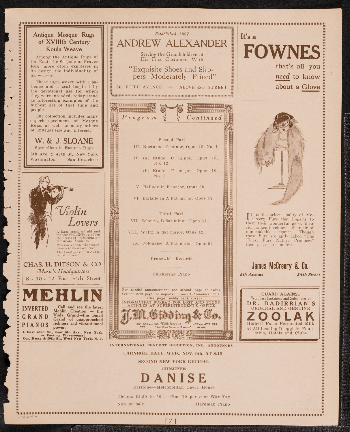 Elly Ney, Piano, November 8, 1921, program page 7