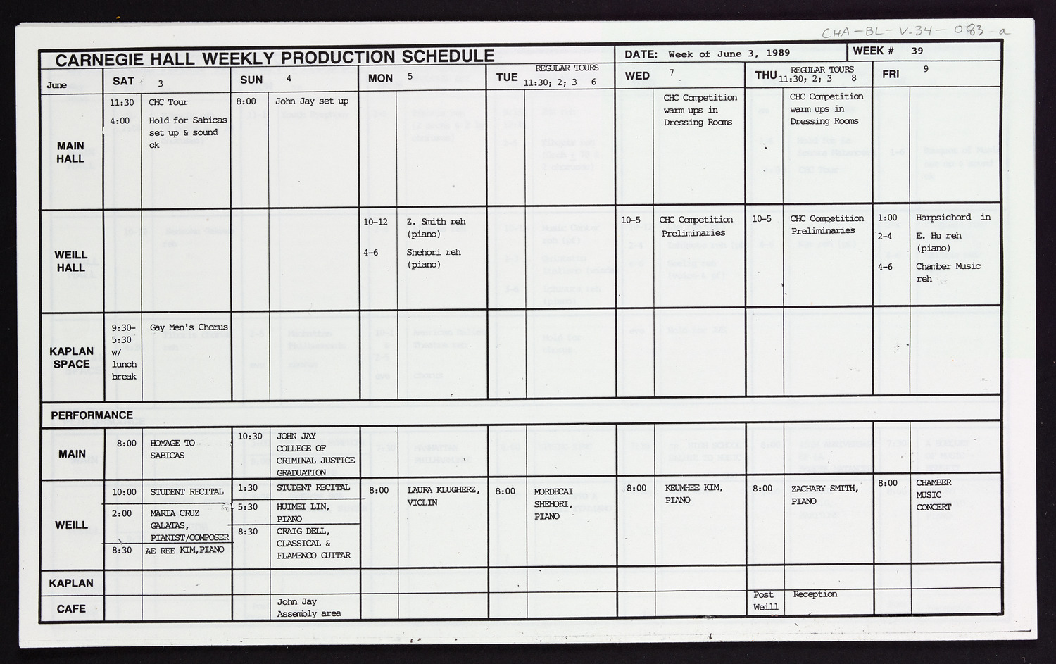 Carnegie Hall Booking Ledger, volume 34, page 83a