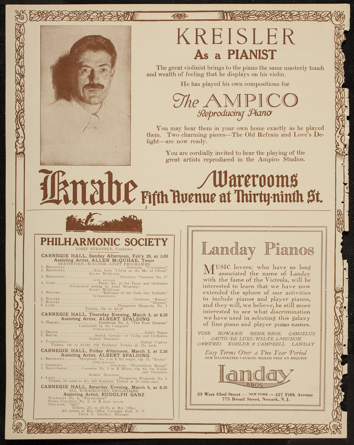 Fritz Kreisler, Violin, February 28, 1920, program page 12
