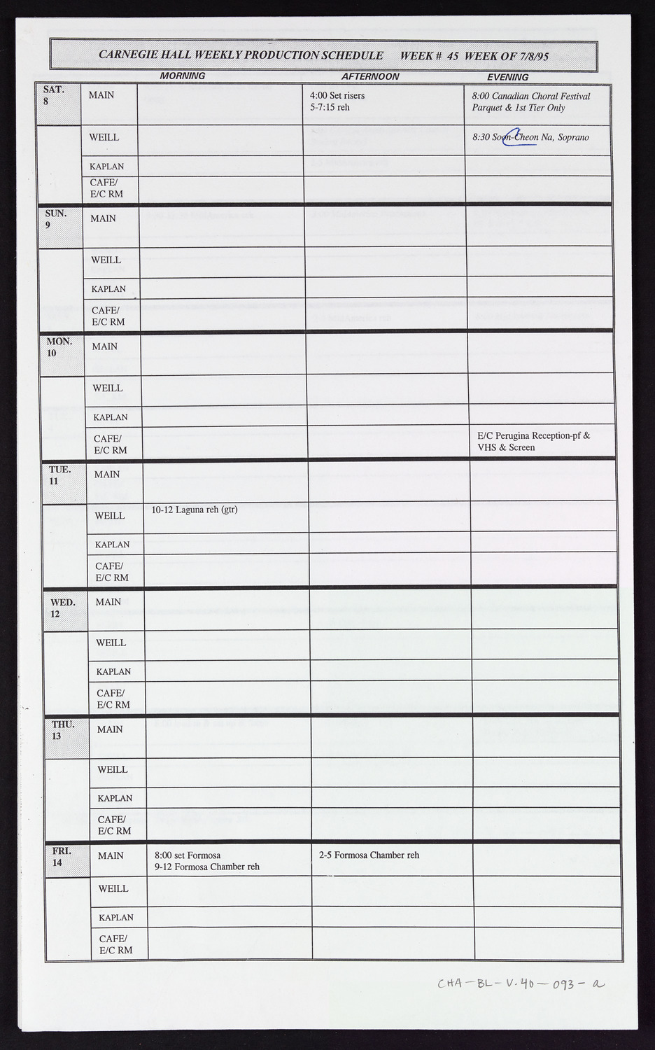 Carnegie Hall Booking Ledger, volume 40, page 93a