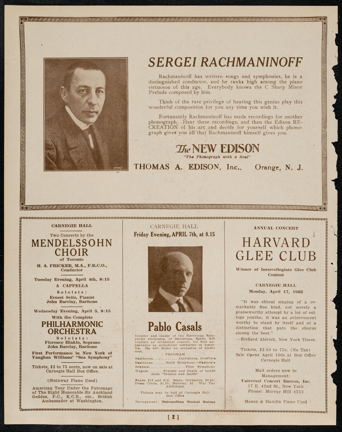 New York Philharmonic, March 30, 1922, program page 2