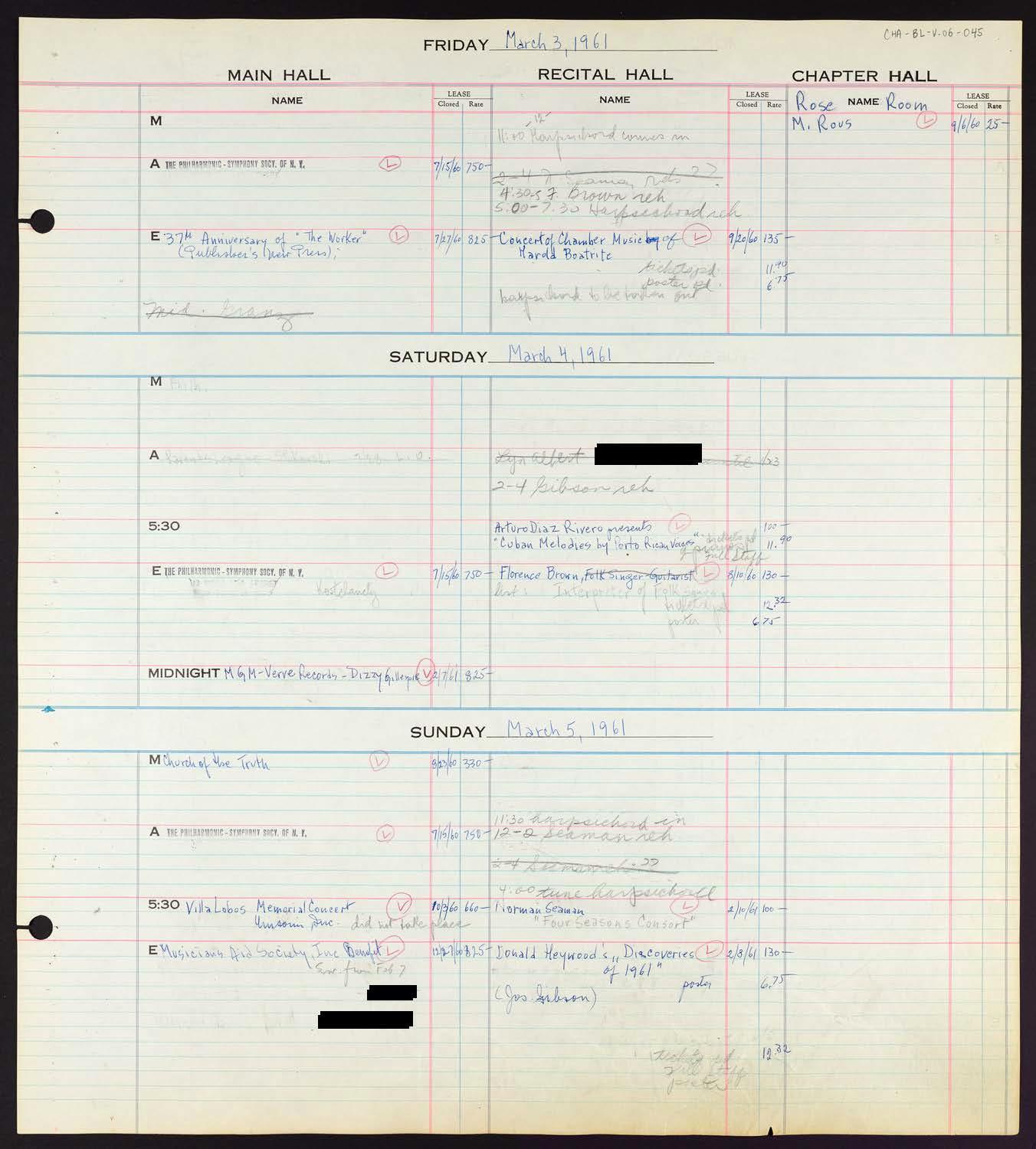 Carnegie Hall Booking Ledger, volume 6, page 45