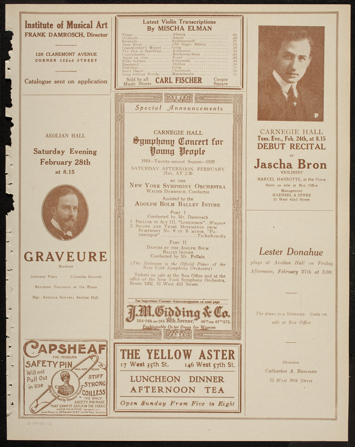 Albert Vertchamp, Violin, February 20, 1920, program page 9