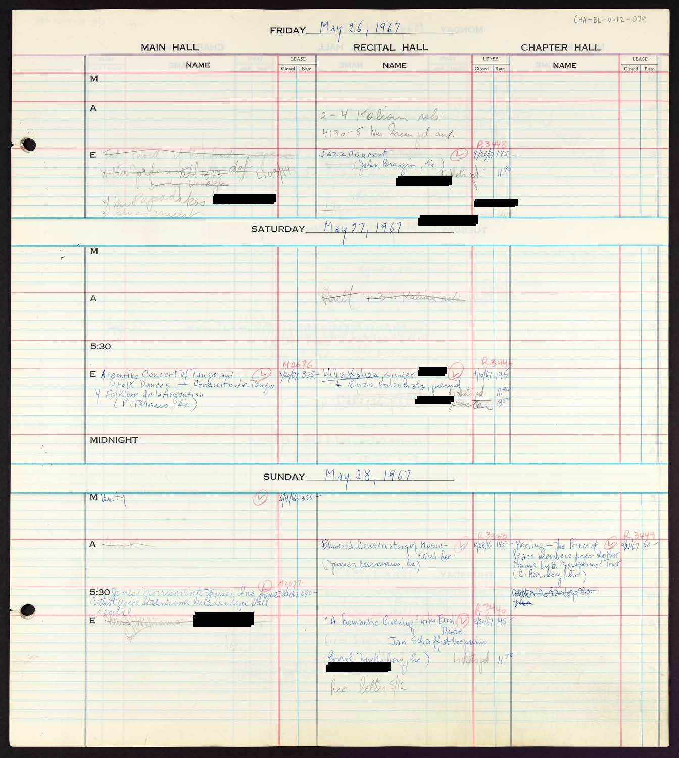 Carnegie Hall Booking Ledger, volume 12, page 79