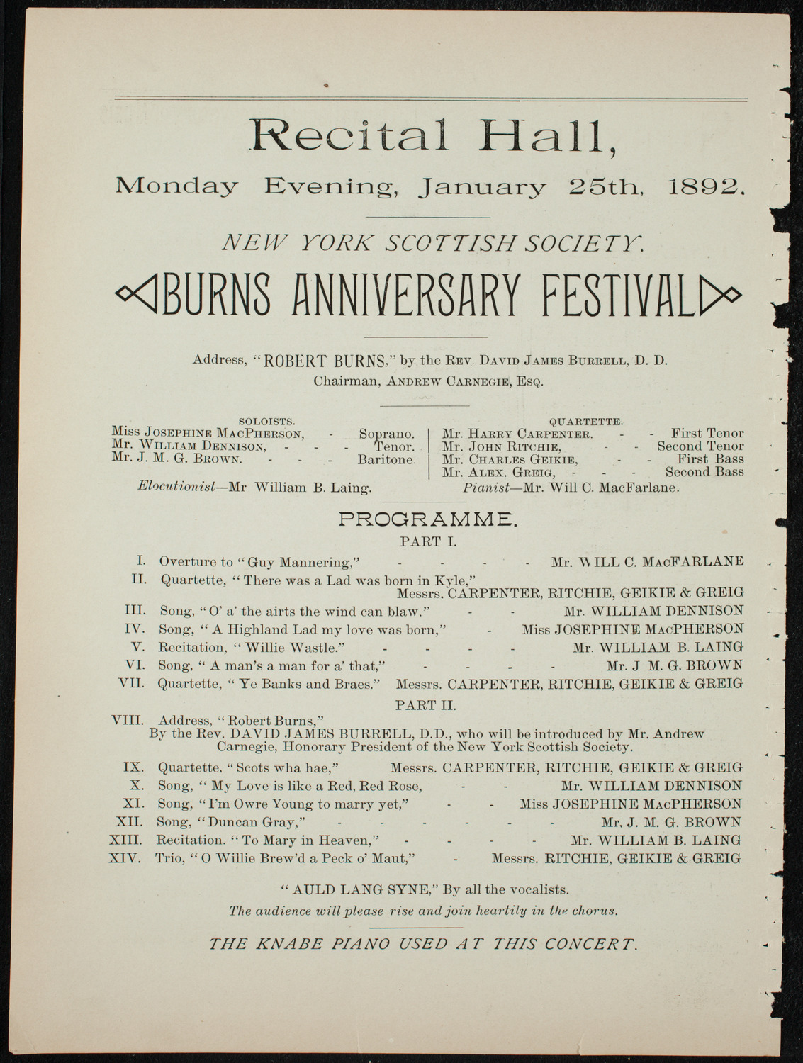 Robert Burns Anniversary Festival, January 25, 1892, program page 6