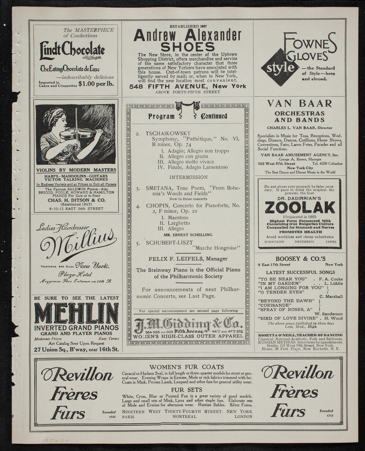 New York Philharmonic, December 27, 1912, program page 7