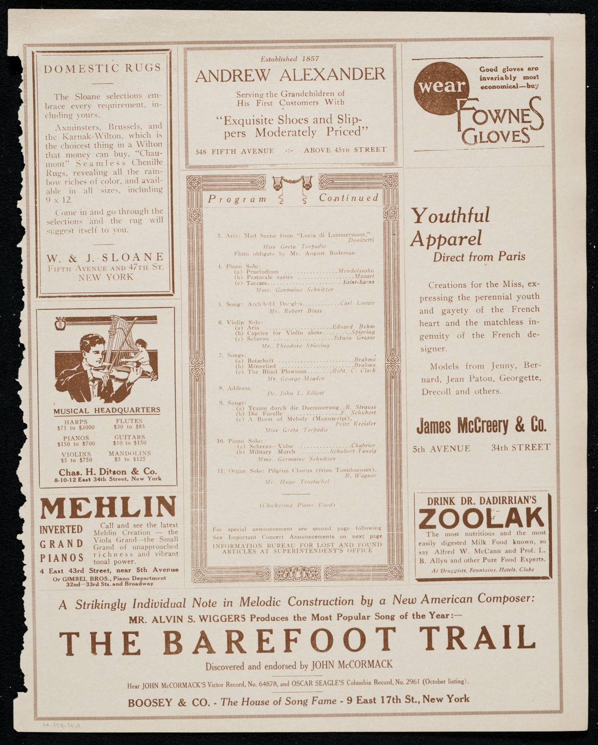 Benefit: American Convalescent Home for Vienna's Children, October 25, 1920, program page 7