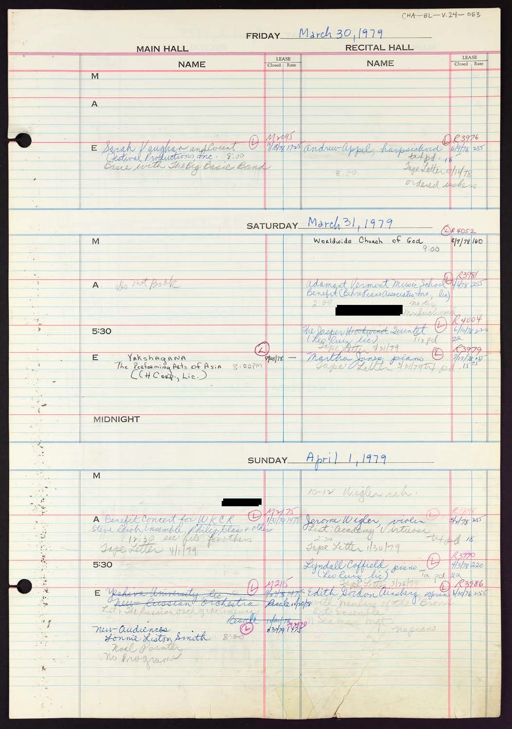 Carnegie Hall Booking Ledger, volume 24, page 63