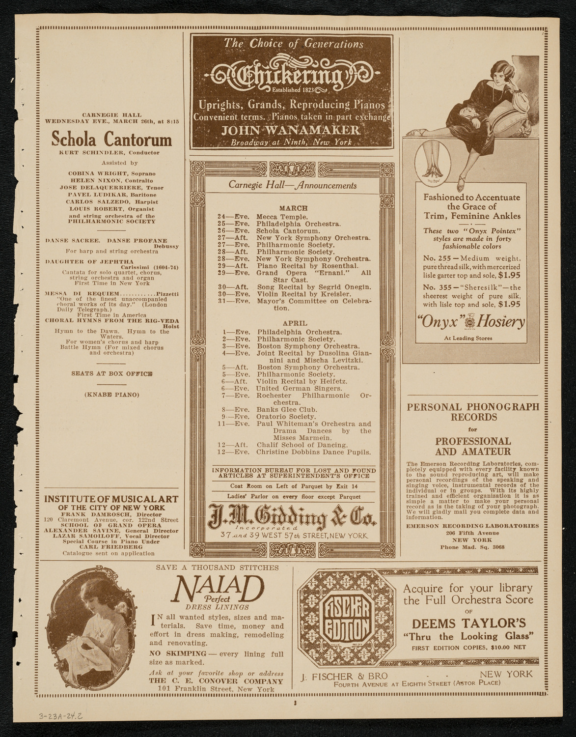 New York Philharmonic, March 23, 1924, program page 3
