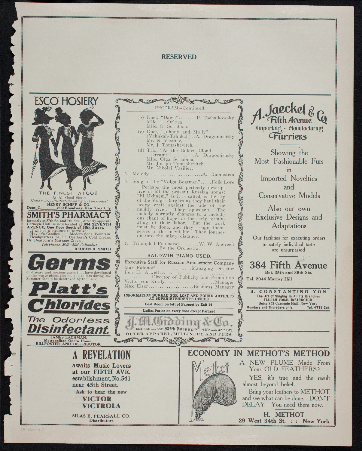 Andreyev Balalaika Orchestra, October 23, 1911, program page 9