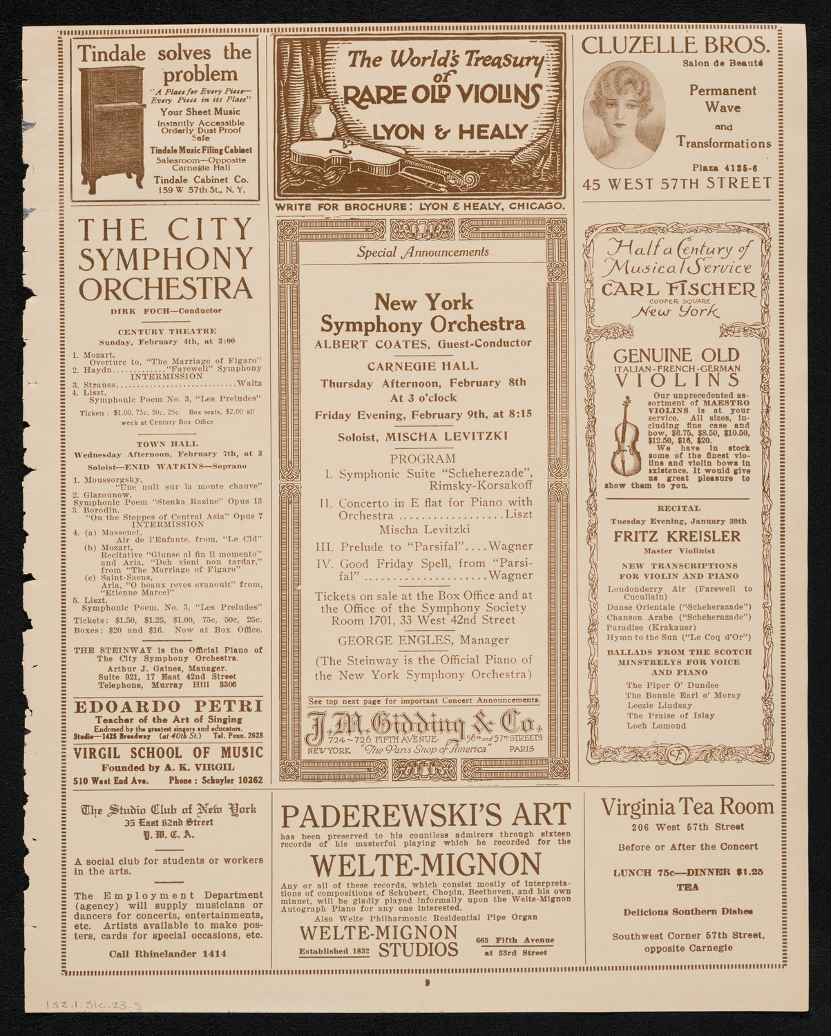 City Symphony Orchestra, January 31, 1923, program page 9