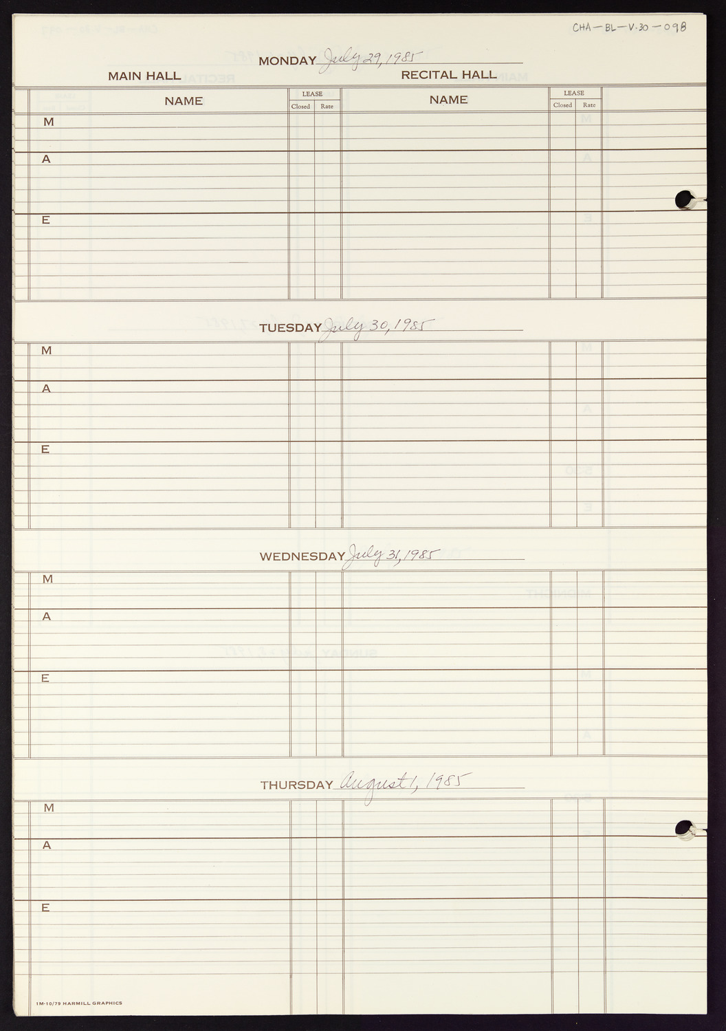 Carnegie Hall Booking Ledger, volume 30, page 98