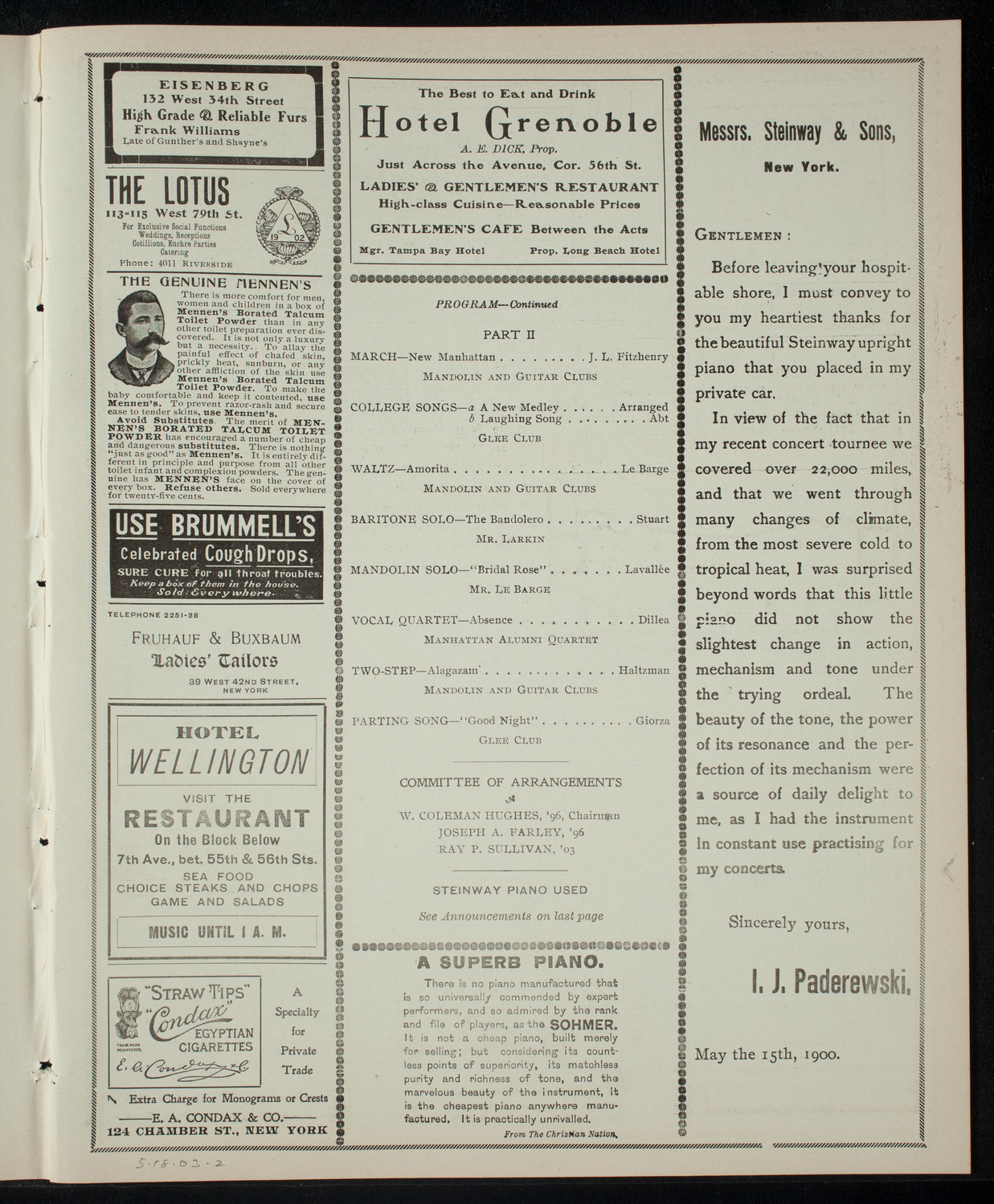 Manhattan College Glee, Mandolin and Guitar Clubs, May 18, 1903, program page 3