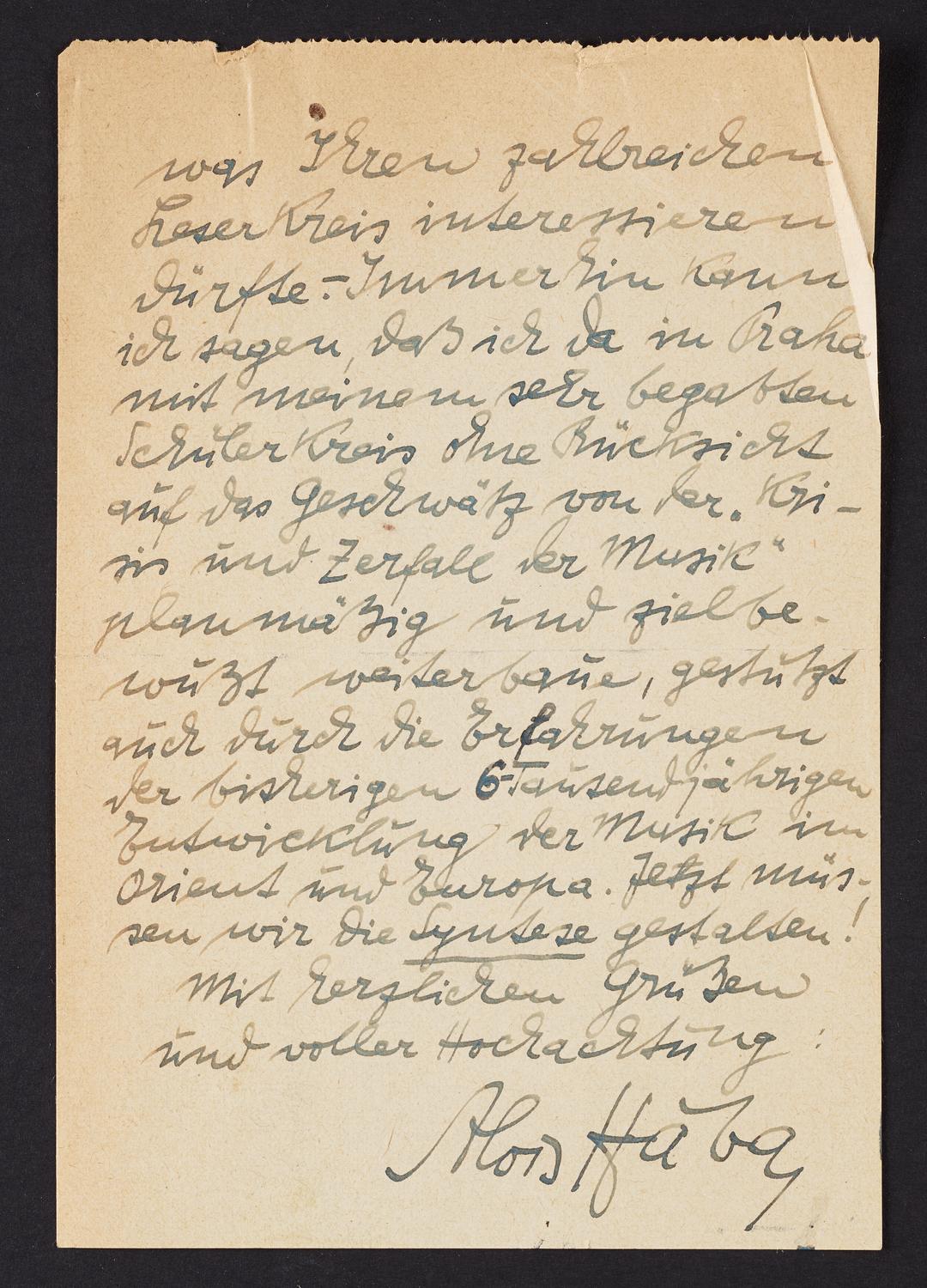 Correspondence from Alois Haba to David Ewen, page 2 of 6