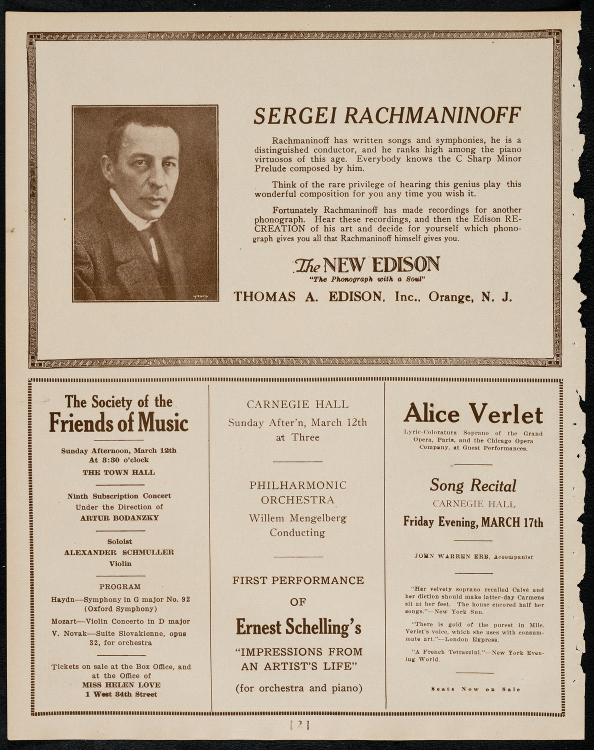 New York Symphony Orchestra, March 9, 1922, program page 2