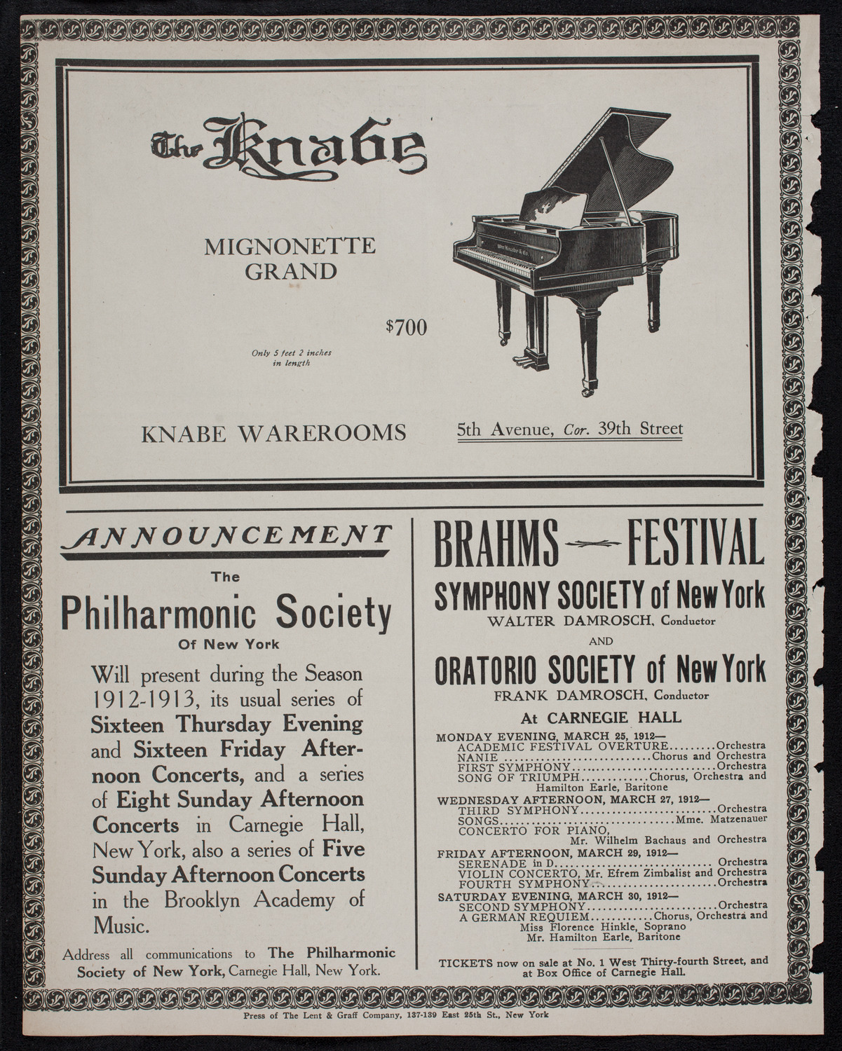 New York Philharmonic, March 14, 1912, program page 12