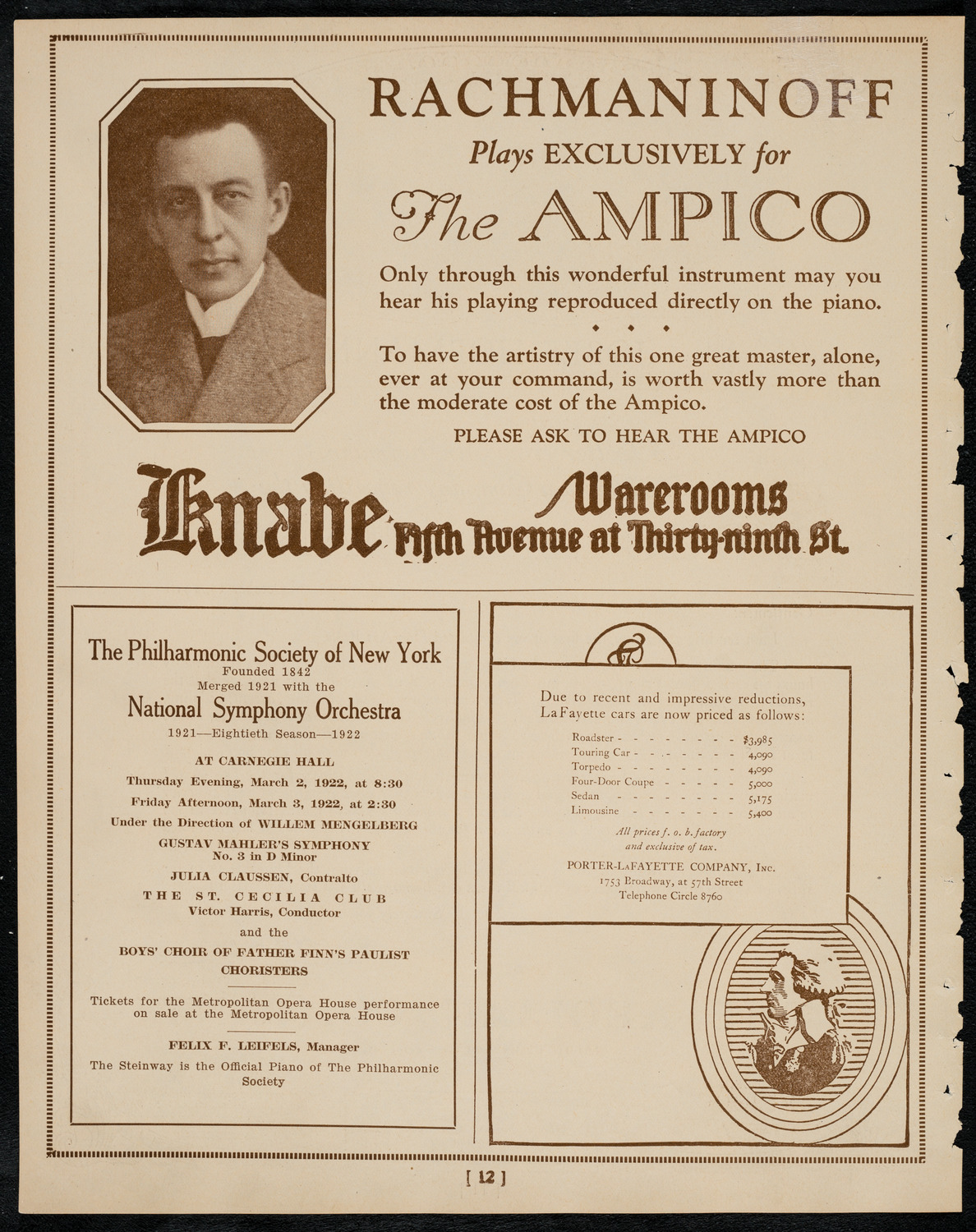 New York Symphony Orchestra, March 2, 1922, program page 12
