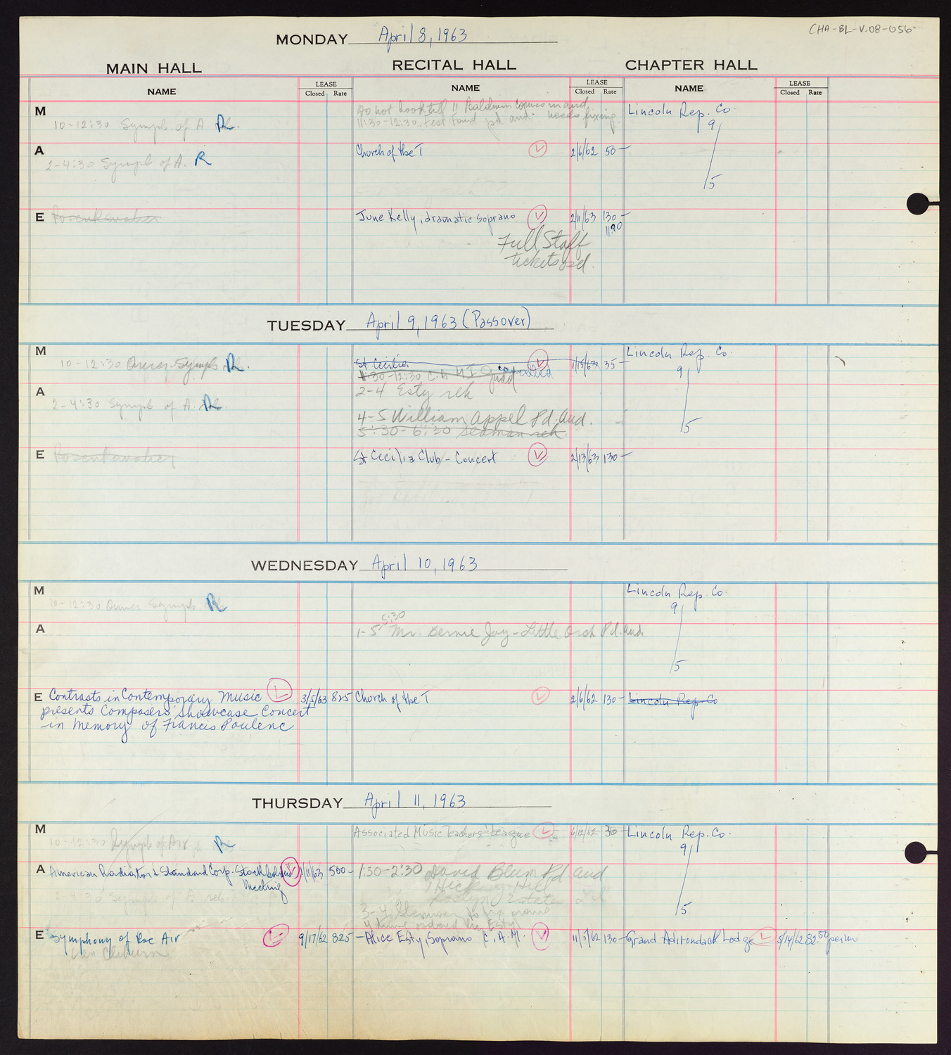 Carnegie Hall Booking Ledger, volume 8, page 56