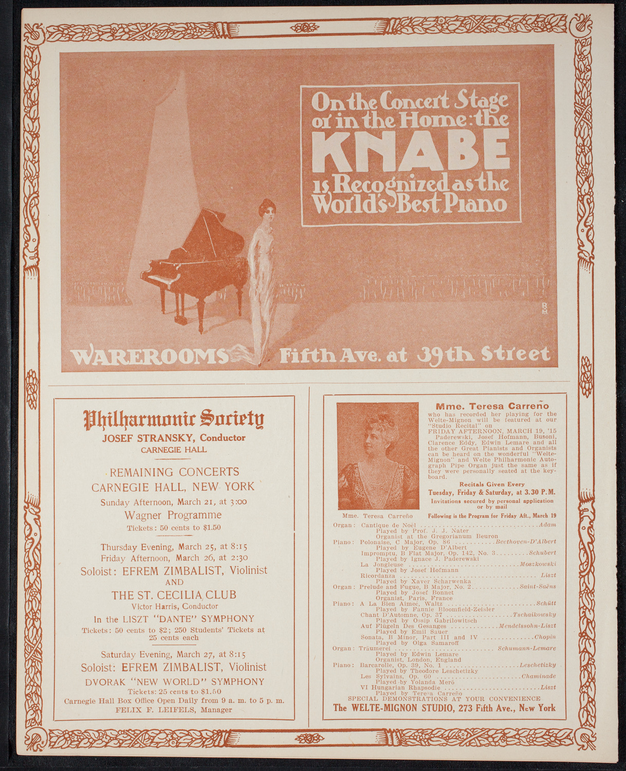 New York Symphony Orchestra, March 16, 1915, program page 12