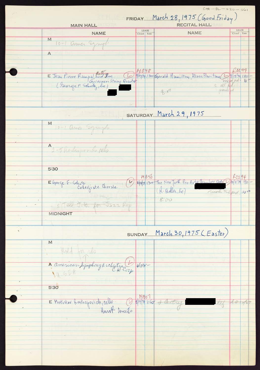 Carnegie Hall Booking Ledger, volume 20, page 61