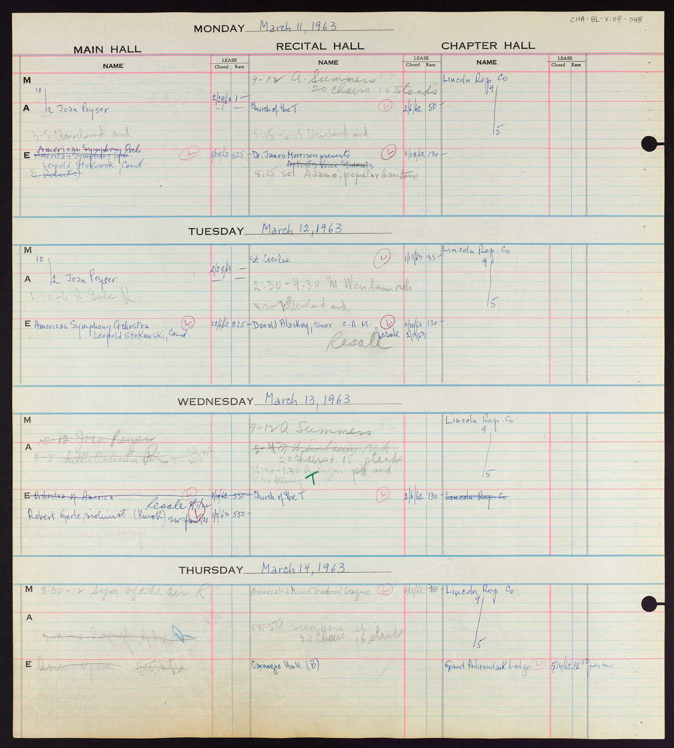 Carnegie Hall Booking Ledger, volume 8, page 48