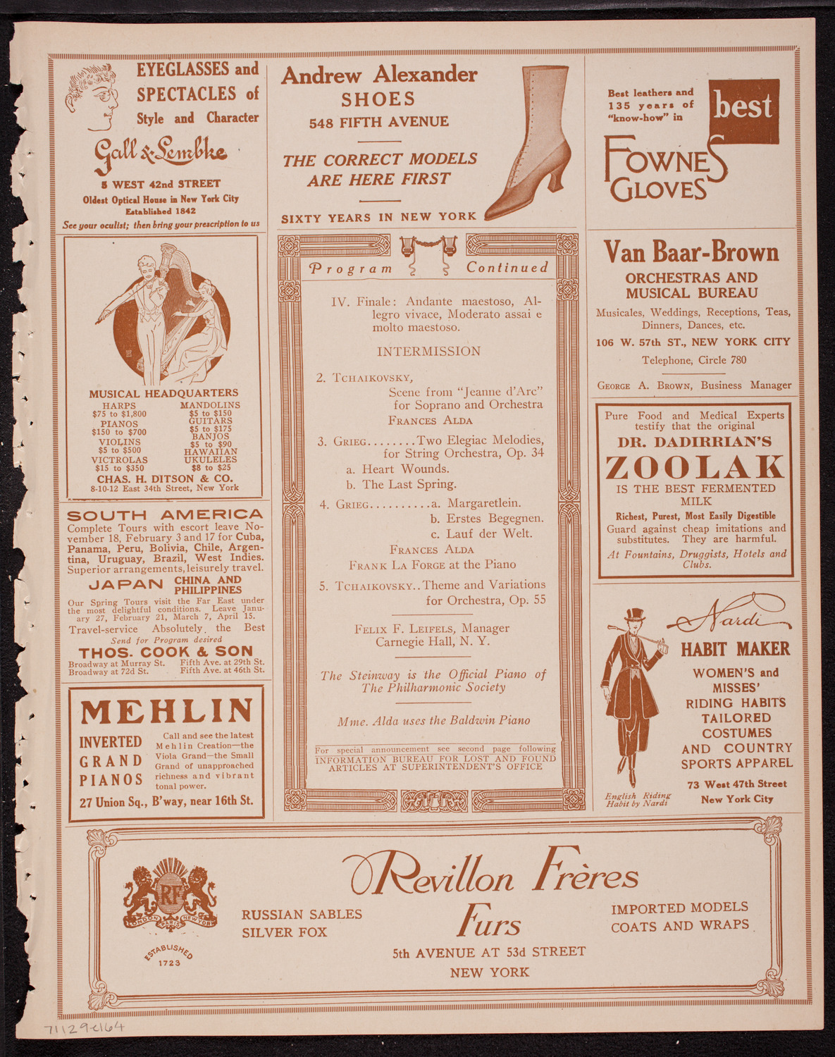 New York Philharmonic, December 9, 1916, program page 7