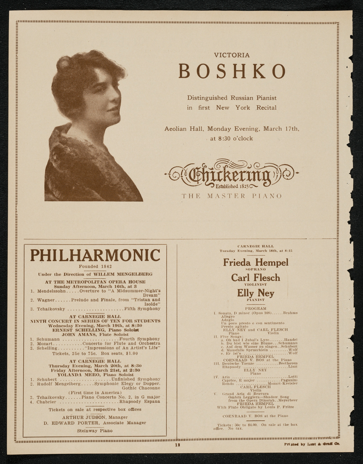 Elena Gerhardt, Soprano and Erna Rubinstein, March 14, 1924, program page 12