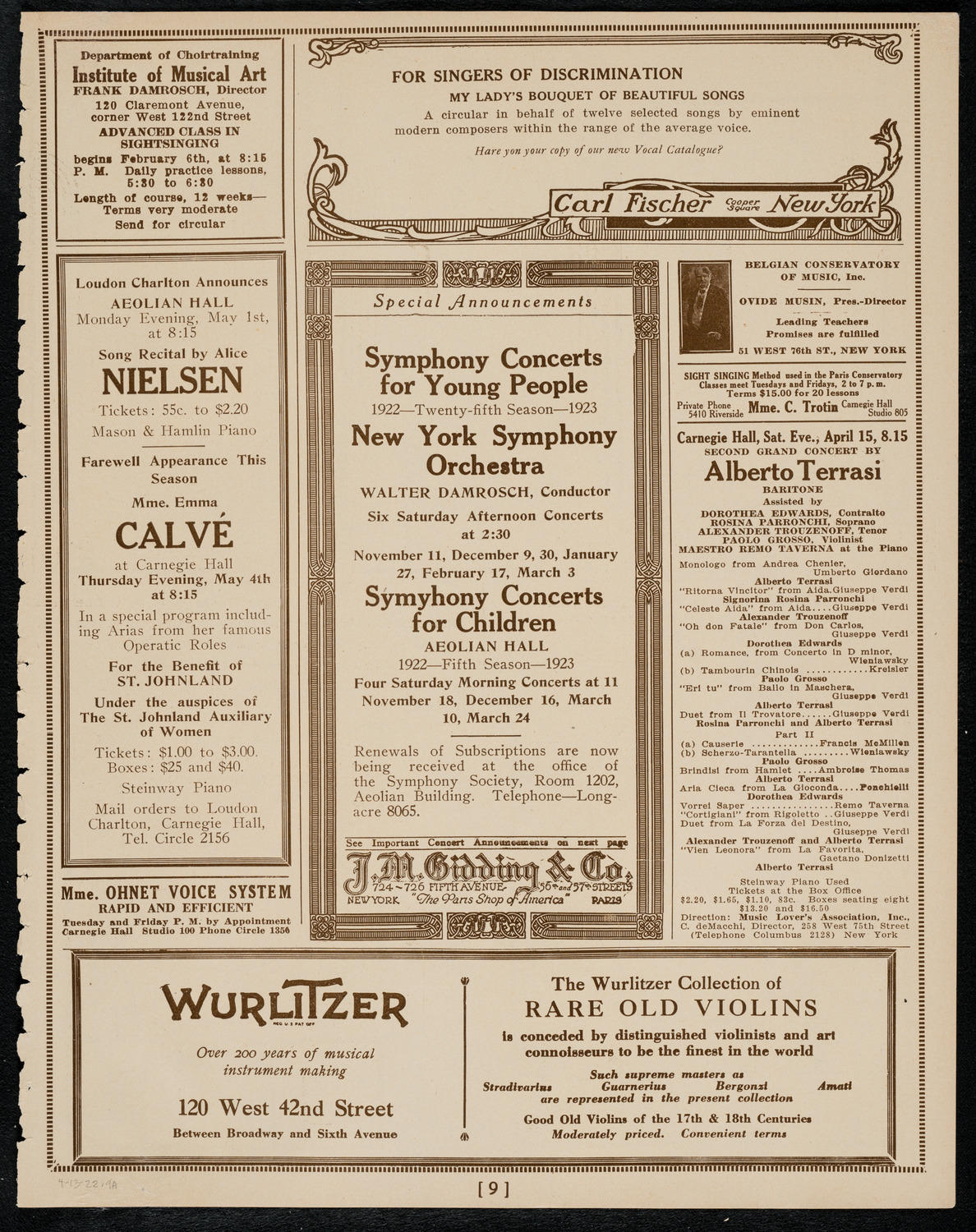 Oratorio Society of New York, April 13, 1922, program page 9
