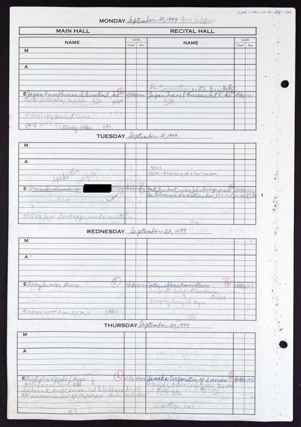 Carnegie Hall Booking Ledger, volume 45, page 10