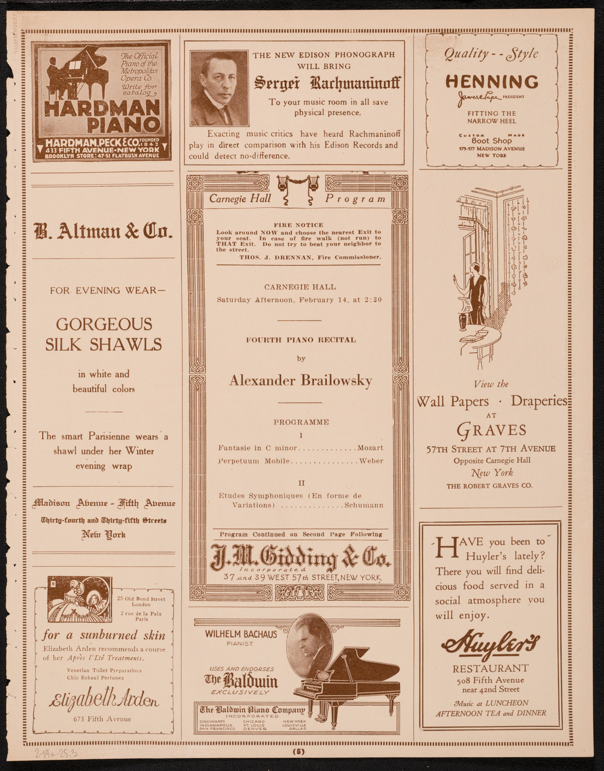 Alexander Brailowsky, Piano, February 14, 1925, program page 5