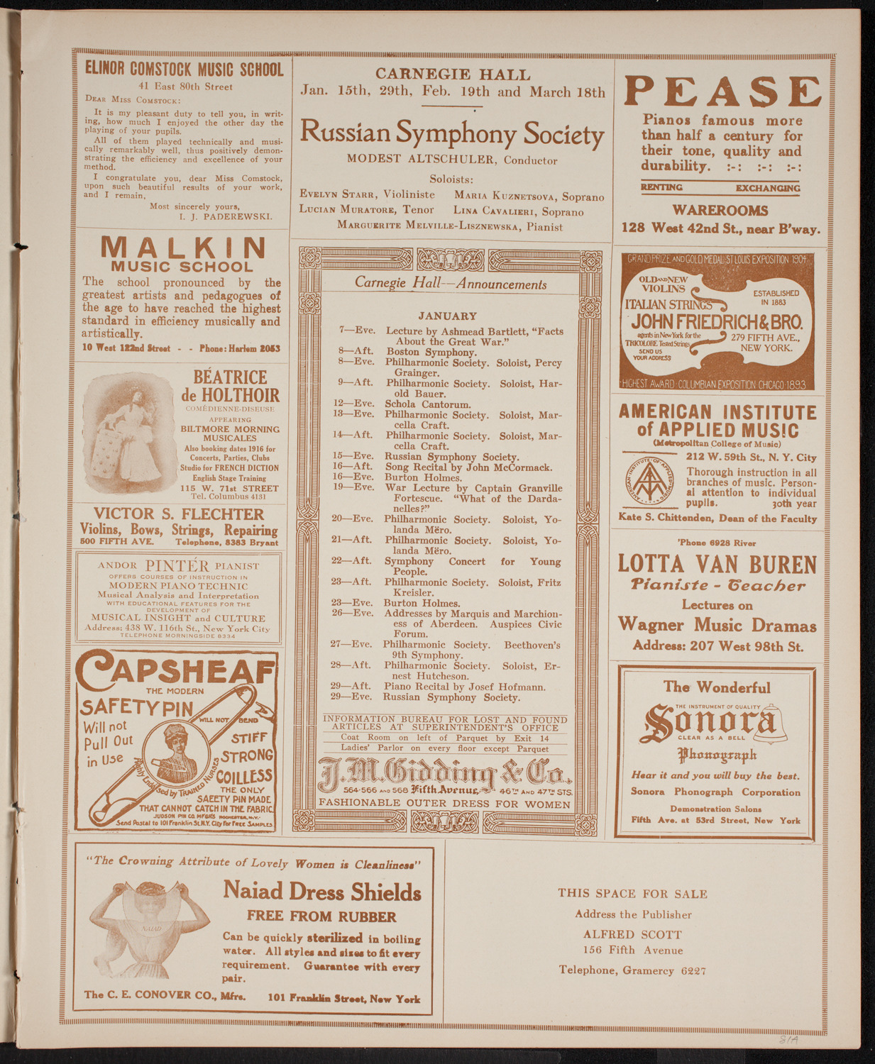 New York Philharmonic, January 7, 1916, program page 3