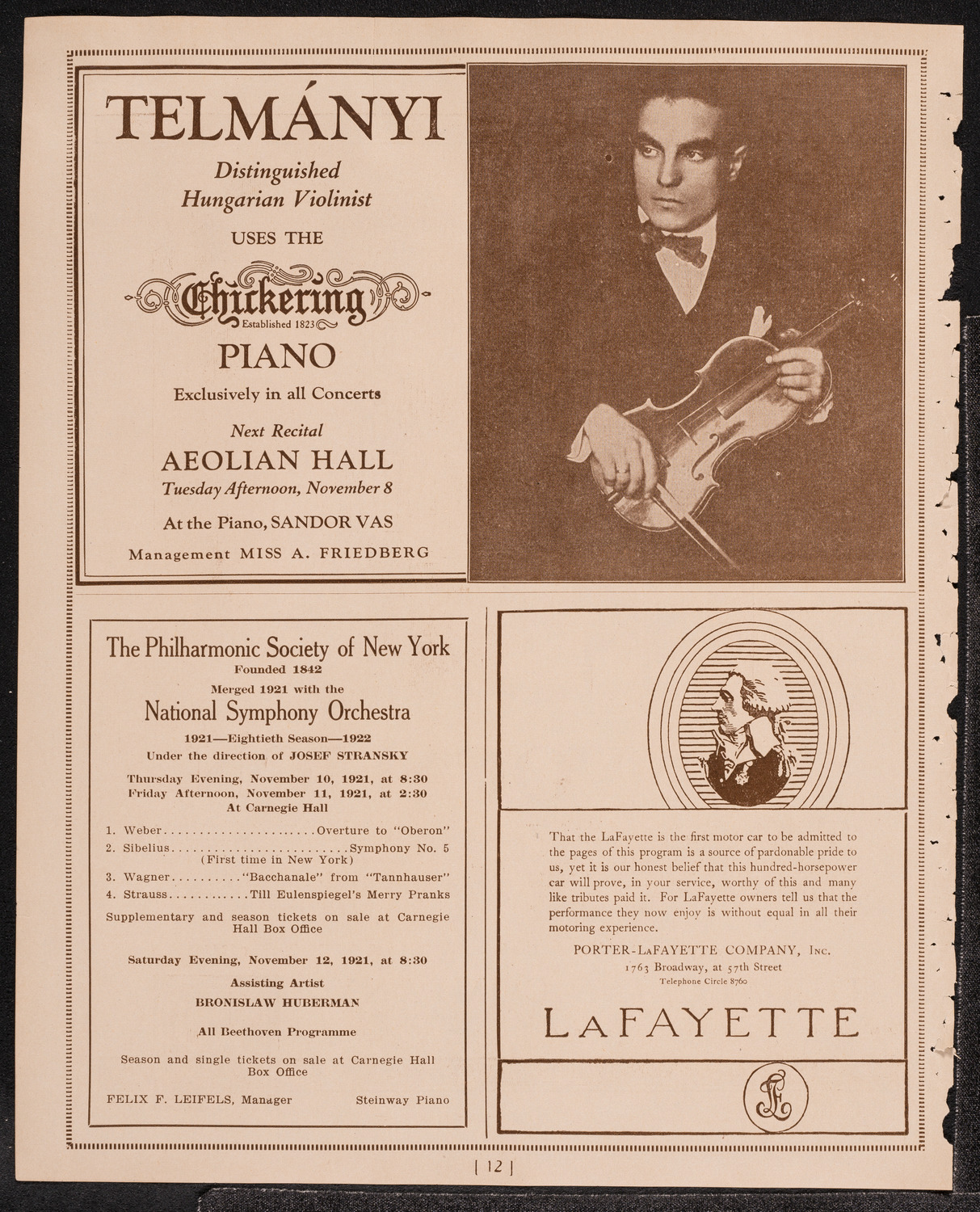 Sophie Braslau, Contralto, November 6, 1921, program page 12