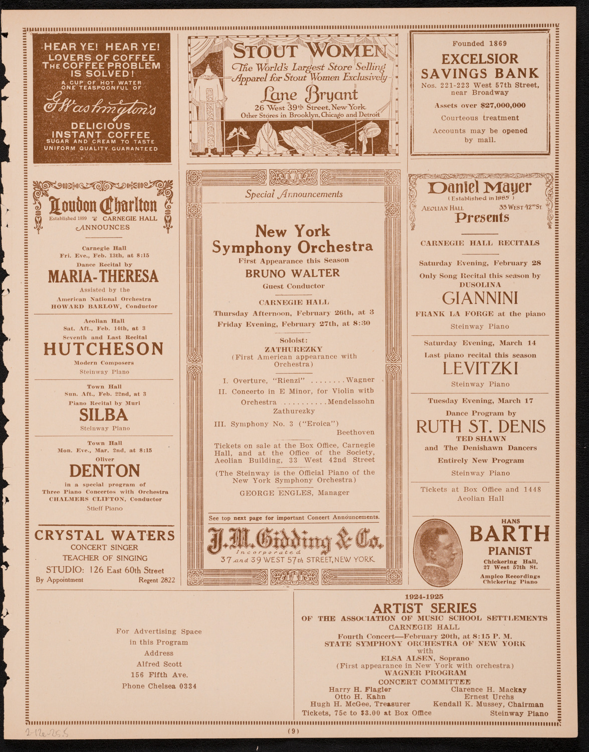 New York Philharmonic, February 12, 1925, program page 9