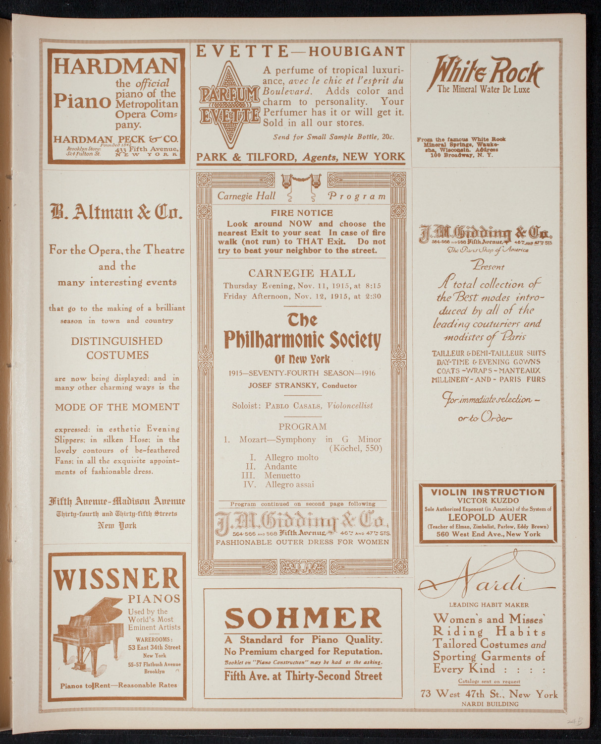 New York Philharmonic, November 11, 1915, program page 5
