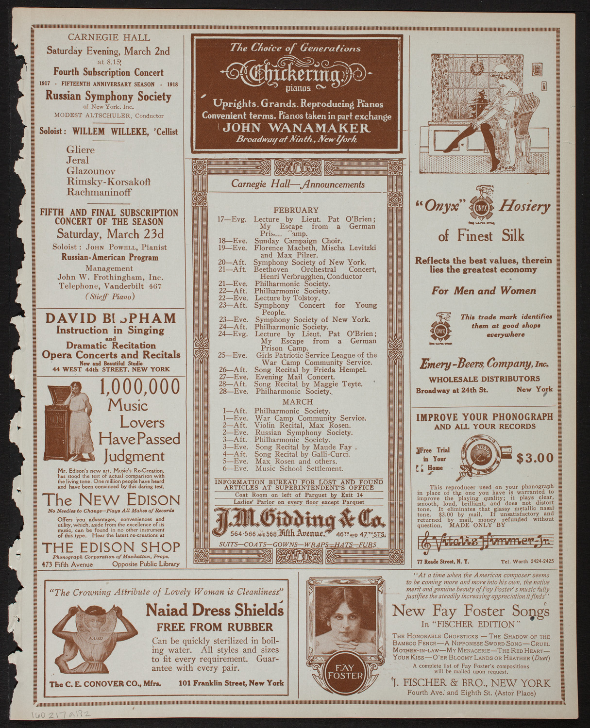 New York Philharmonic, February 17, 1918, program page 3