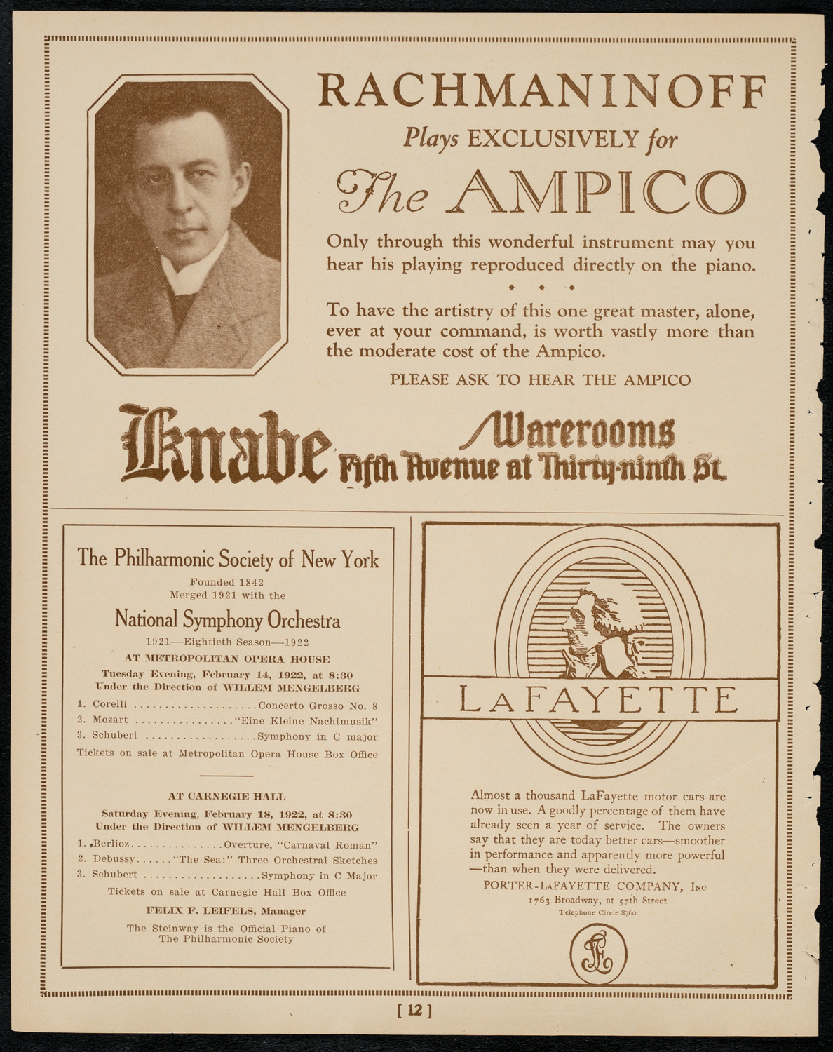 New York Philharmonic, February 12, 1922, program page 12