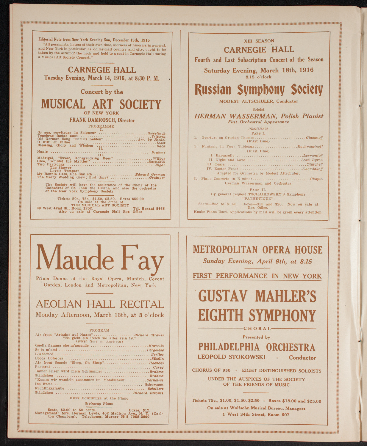 New York Philharmonic, March 10, 1916, program page 10