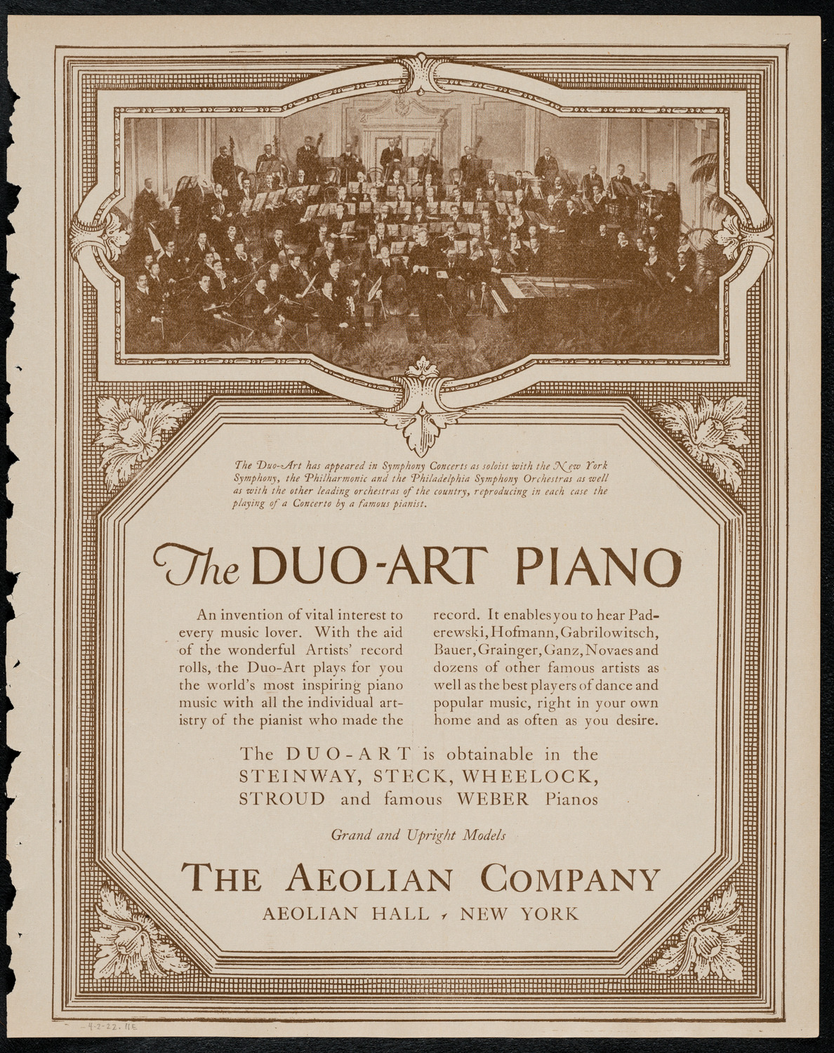 Sergei Rachmaninoff, Piano with the New York Symphony Orchestra, April 2, 1922, program page 11