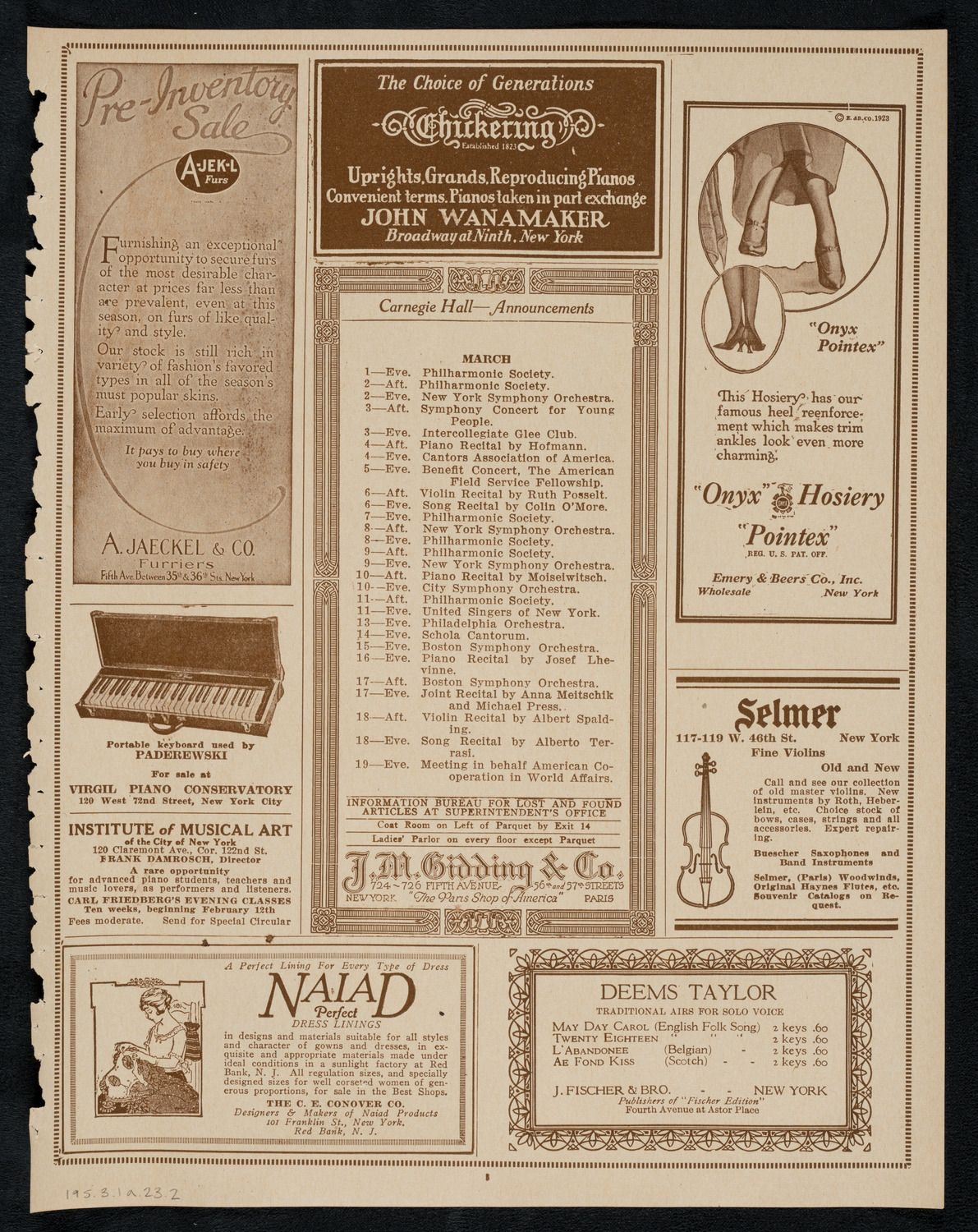 New York Symphony Orchestra, March 1, 1923, program page 3