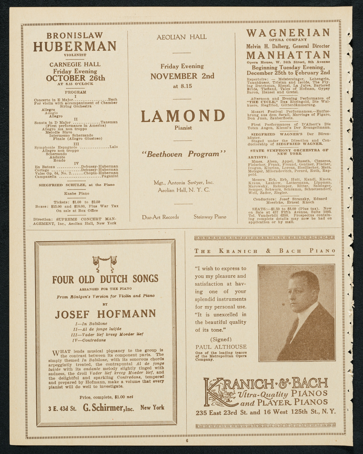 New York Philharmonic, October 26, 1923, program page 6
