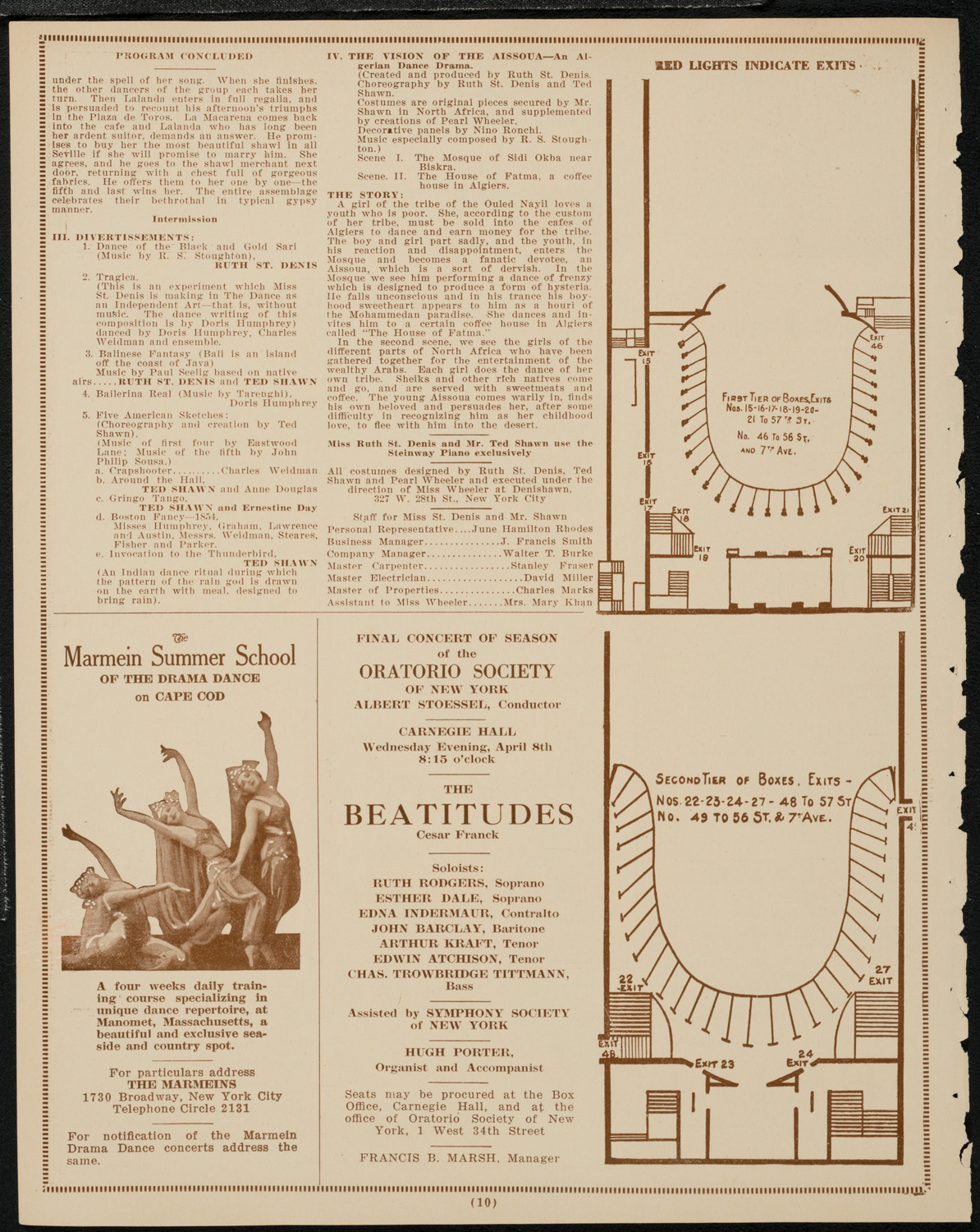 Ruth St. Denis with Ted Shawn and the Denishawn Dancers, March 31, 1925, program page 10