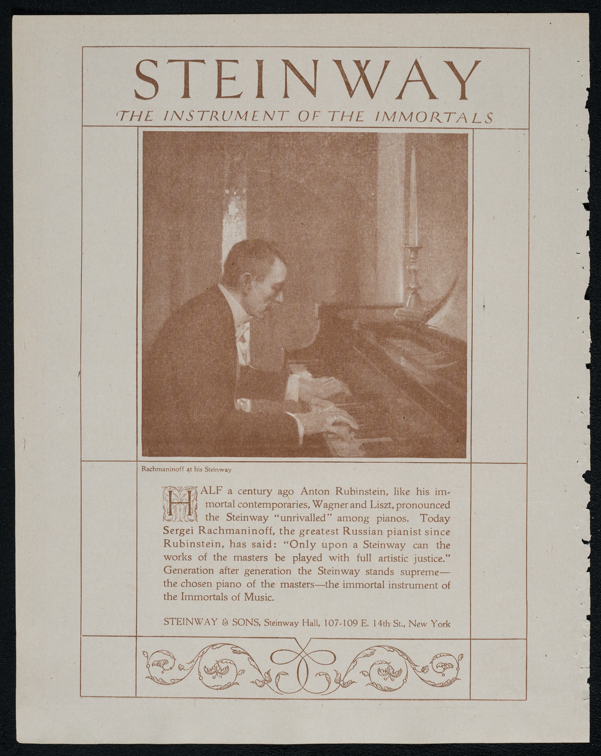 Sergei Rachmaninoff, Piano, January 18, 1921, program page 4