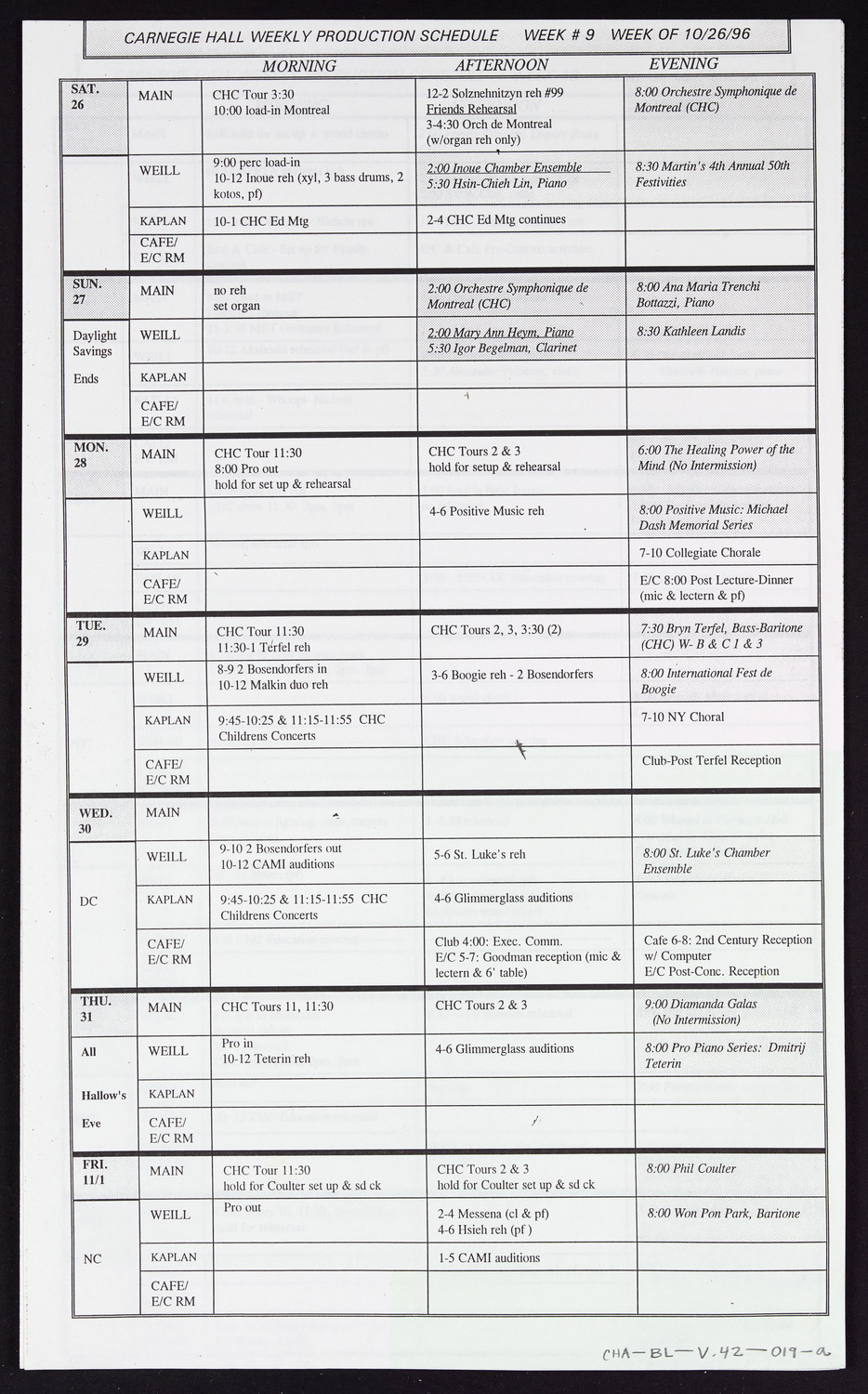 Carnegie Hall Booking Ledger, volume 42, page 19a