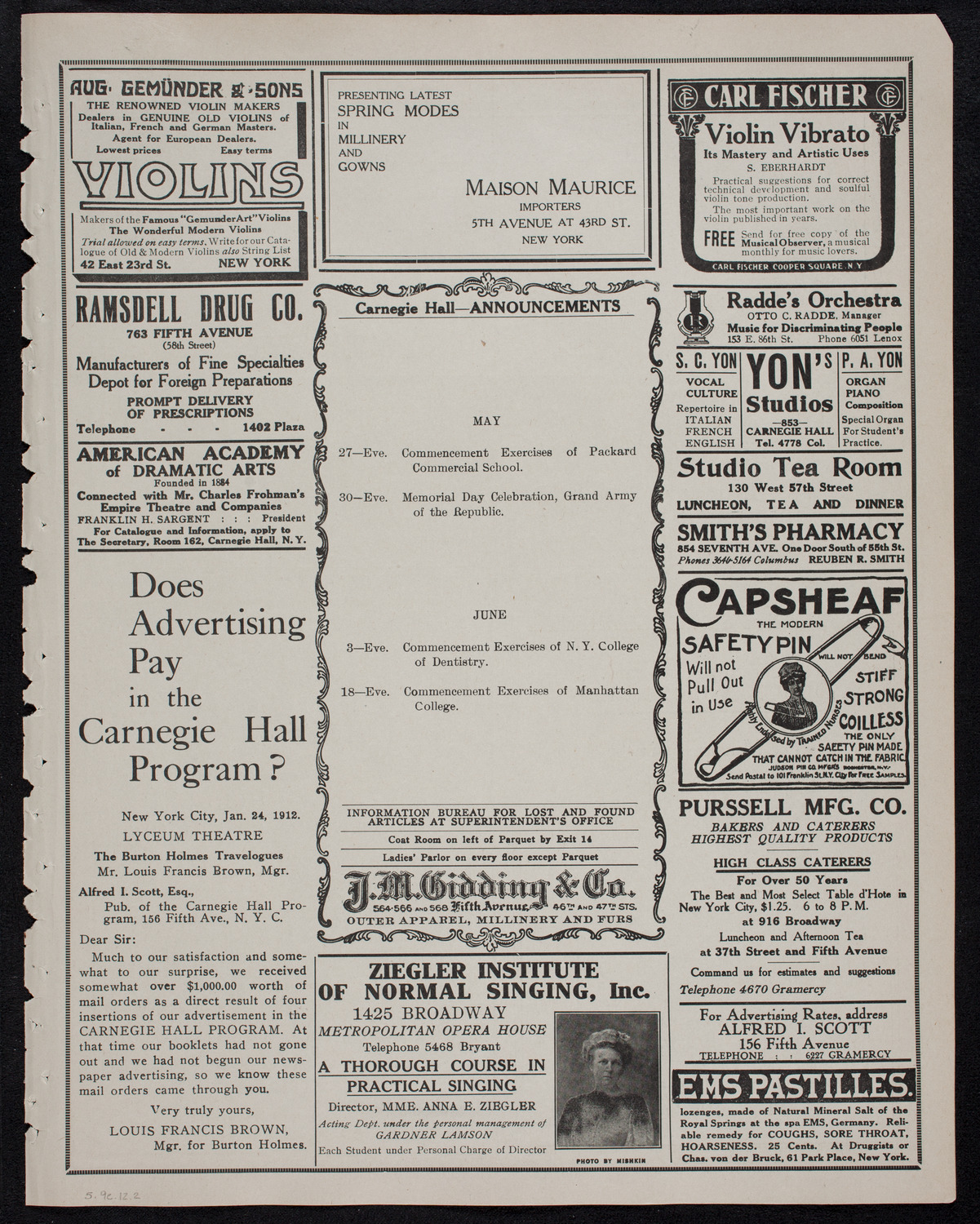 Graduation: College of Pharmacy of the City of New York, May 9, 1912, program page 3