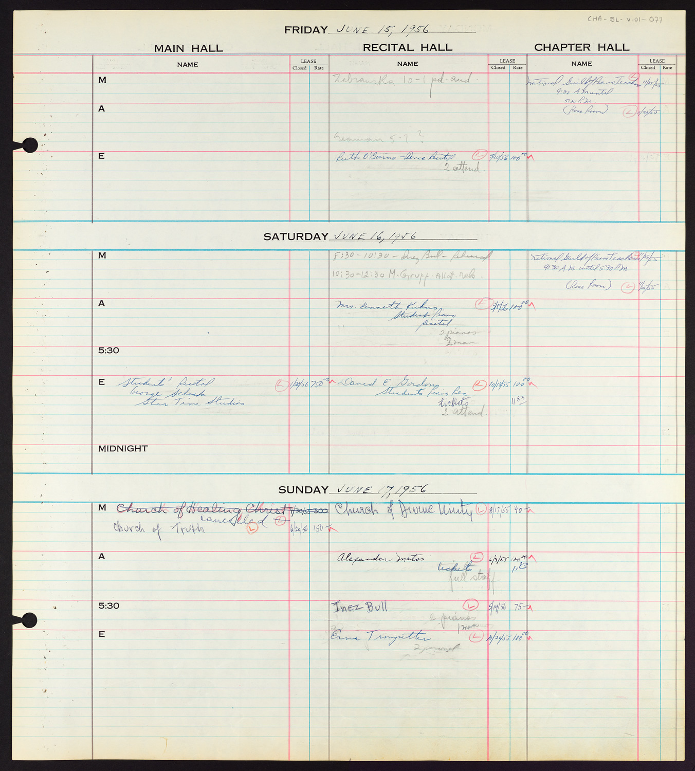 Carnegie Hall Booking Ledger, volume 1, page 77