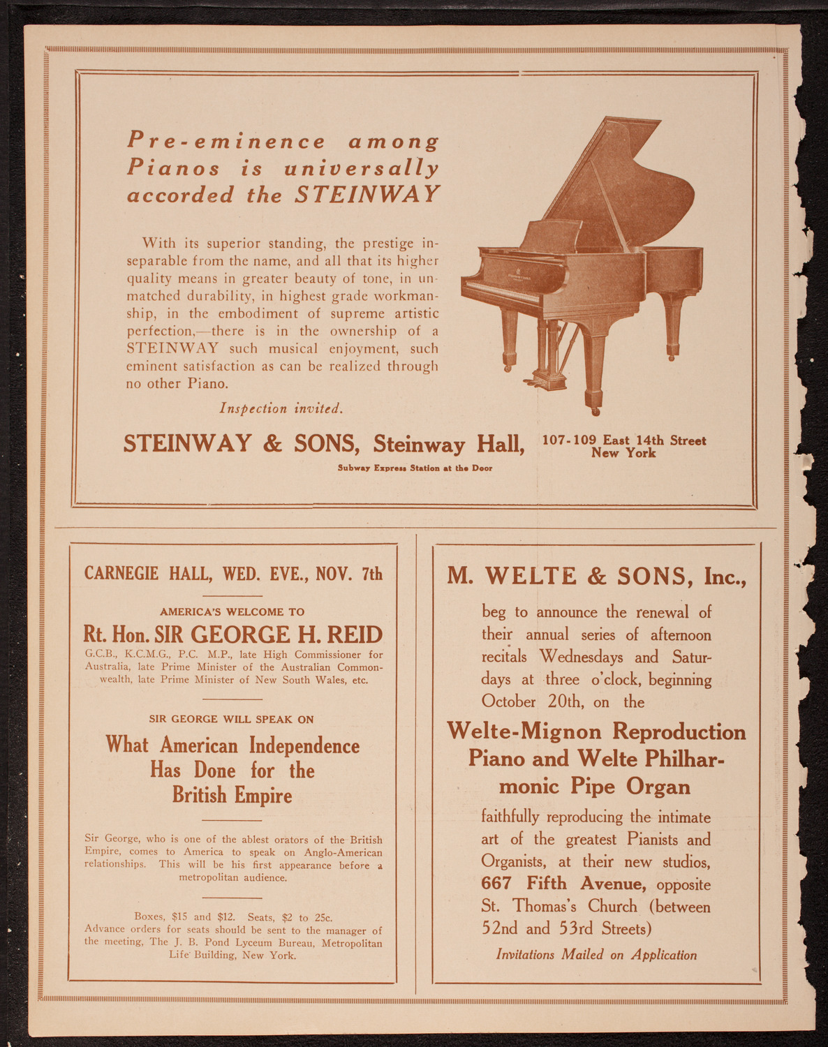 Fritz Kreisler, Violin, October 28, 1917, program page 4