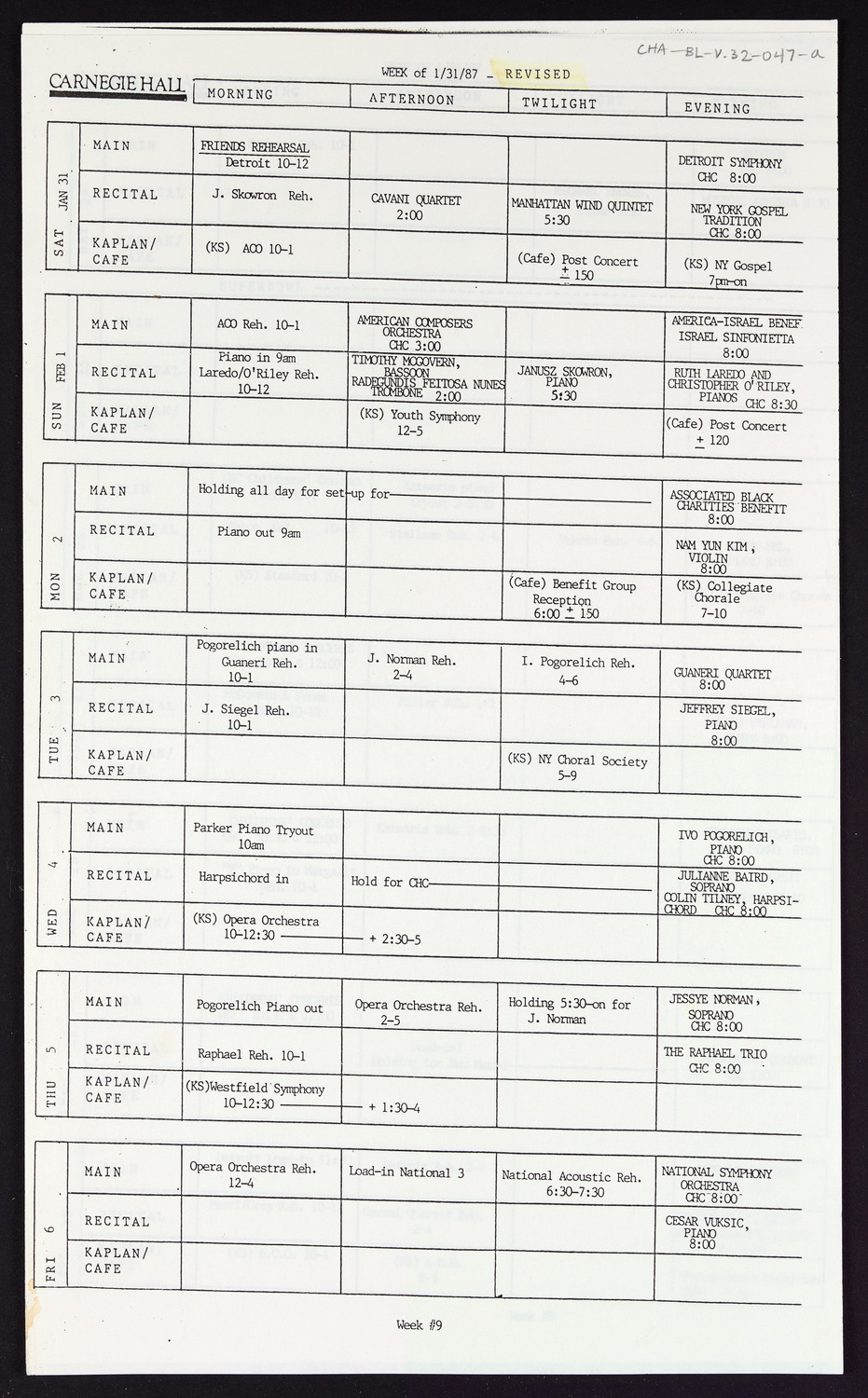 Carnegie Hall Booking Ledger, volume 32, page 47a