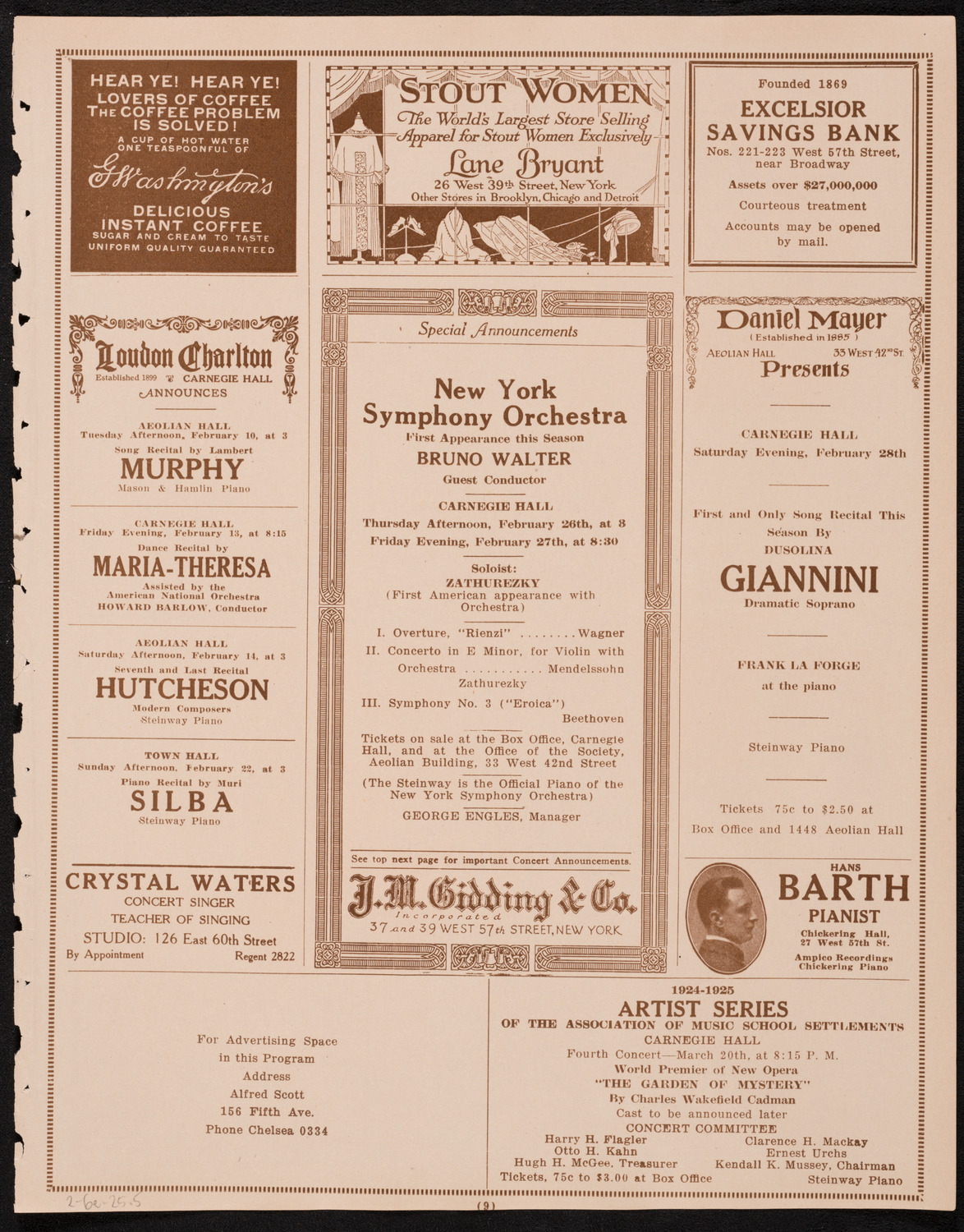 Rudolph Polk, Violin, with members of The New York Philharmonic, February 6, 1925, program page 9