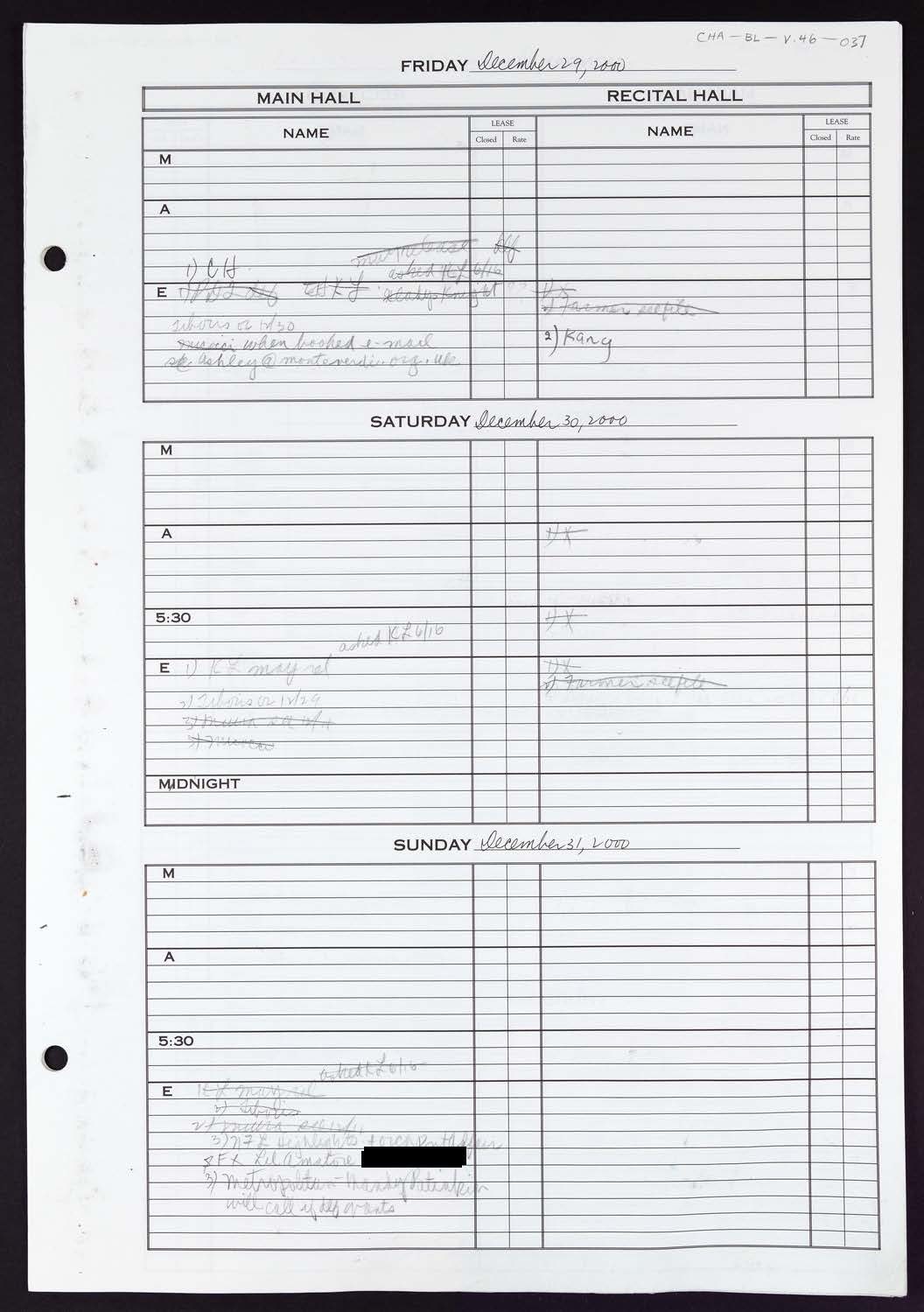 Carnegie Hall Booking Ledger, volume 46, page 37