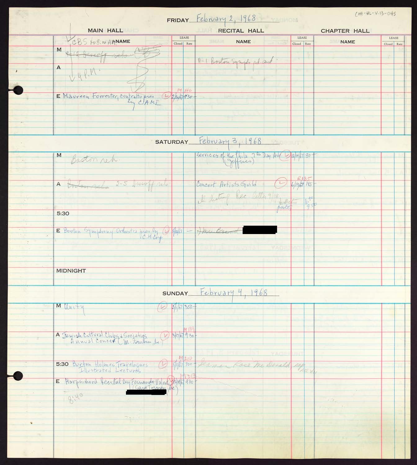 Carnegie Hall Booking Ledger, volume 13, page 45